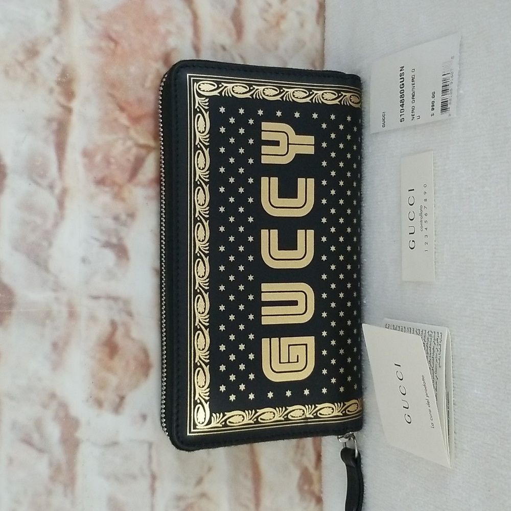 New Gucci Guccy Script Zip-Around Wallet
